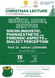Poster: Christmas Lecture by Adrian Leemann, «Grüezi, Moin, Servus», University of Vienna, 15 December 2026