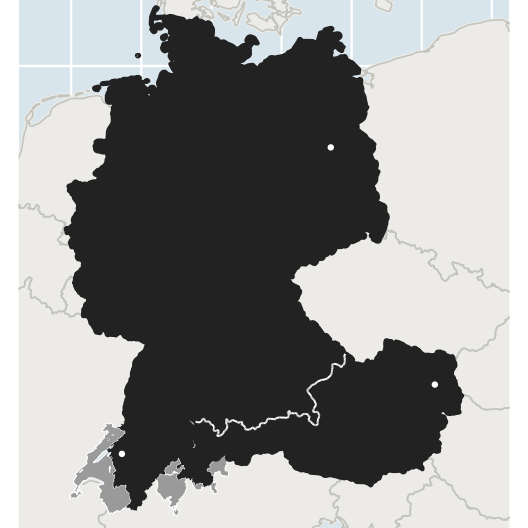 Map of Germany, Austria and German-speaking Switzerland